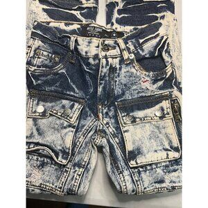 Smith &‎ Graham Hustle Today Distressed Acid Wash Denim Cargo Jeans Size 7
